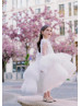 White Pearl Ruffles Tulle Luxury Flower Girl Dress